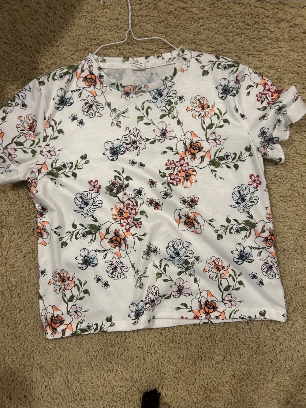SHEIN White Short Sleeve Tee with Multicolor Floral Print